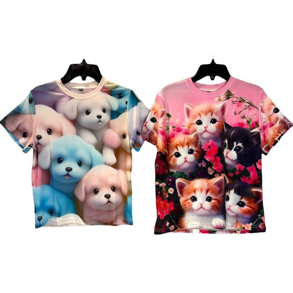 Lot of 2 Graphic Tees Cute Puppy Kitten Girls Women’s (sizing in Pics)